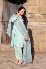 Printed Lawn 3-Piece Stitched Suit with Chiffon Dupatta