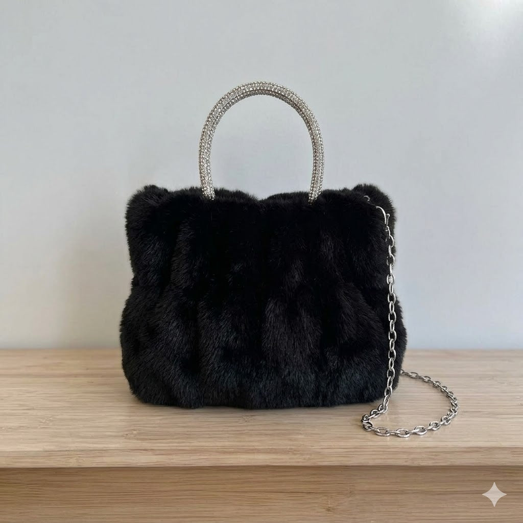 The Stella Crystal Fur Pouchette (Onyx Black) Main image