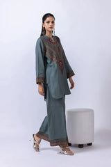 Teal Blue Embroidered 2-Piece Suit – Premium Collection by Lalazar