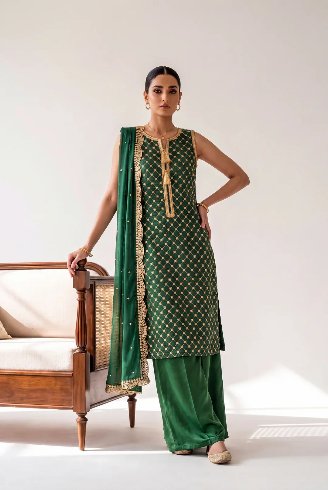 Emerald Noor – Luxury Embroidered 3-Piece Formal Suit