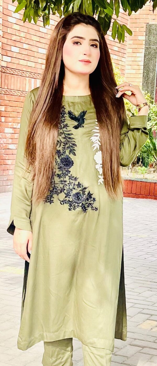 Silk marina army green 2 piece outfit