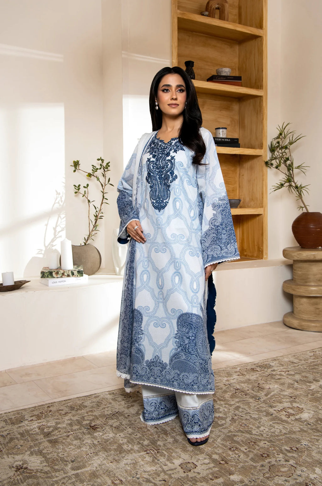 Aster | Motonone Midnight Blue 3-piece | Digitally Printed And Embroidered