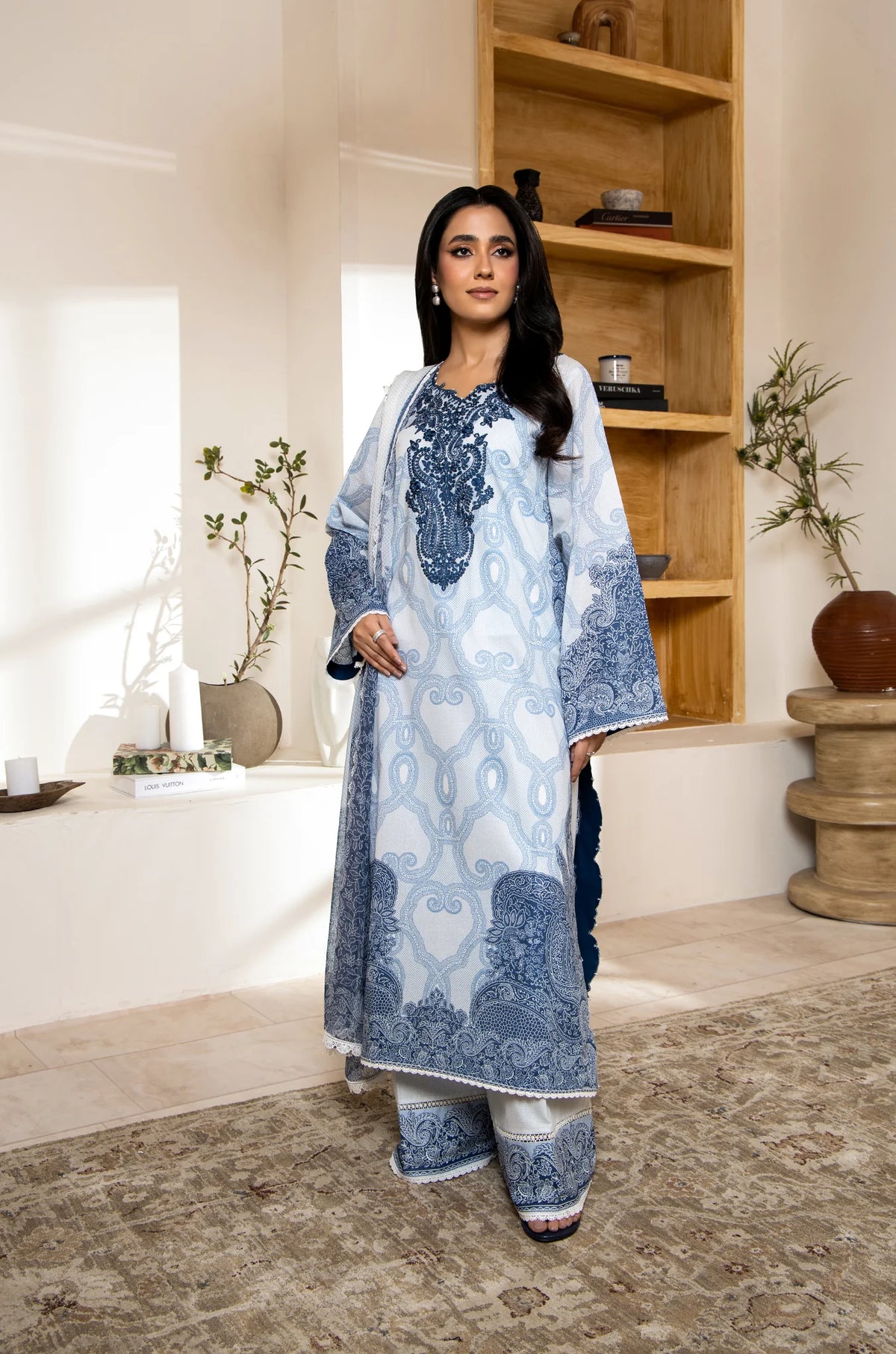 Aster | Motonone Midnight Blue 3-piece | Digitally Printed And Embroidered