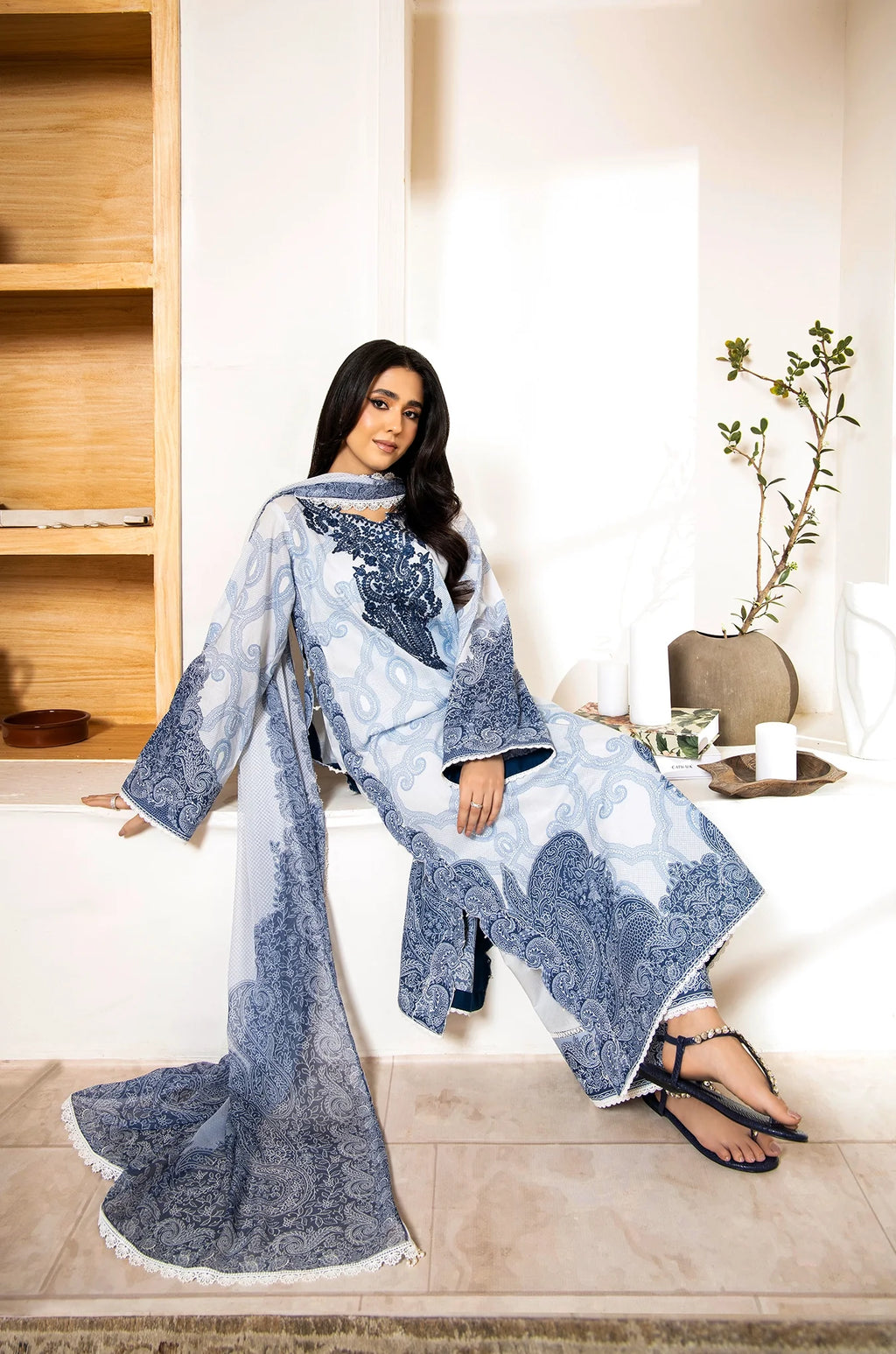 Aster | Motonone Midnight Blue 3-piece | Digitally Printed And Embroidered