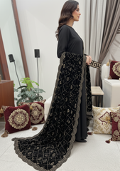 Black Velvet Shawl - Hand Embellished