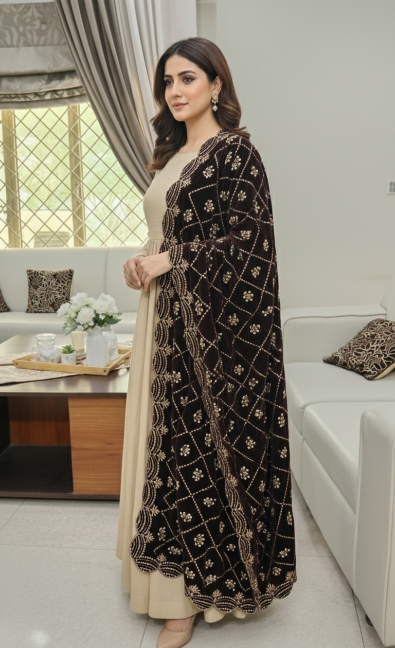 Chocolate Brown Velvet Shawl