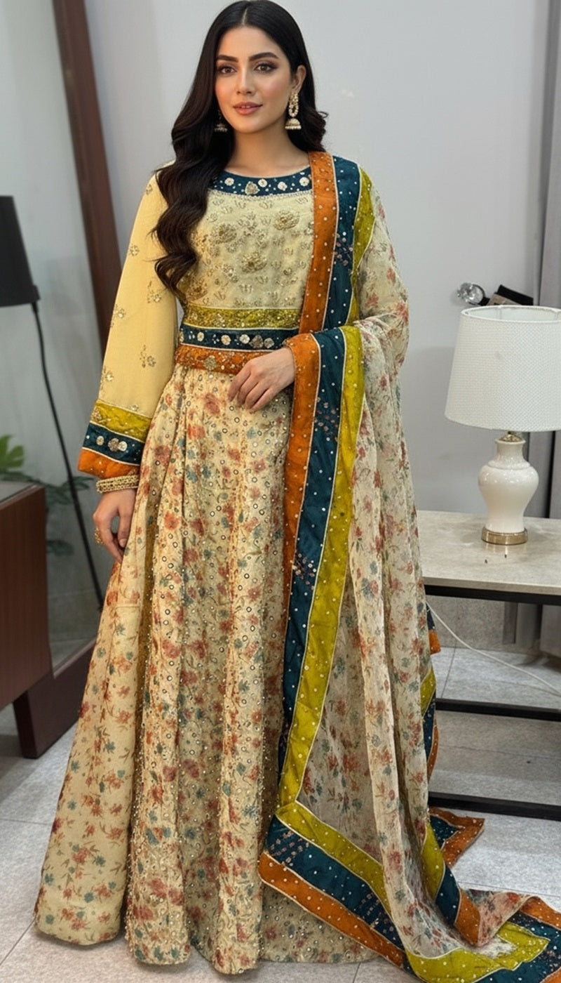 Mahroba - Cream Organza Lehenga
