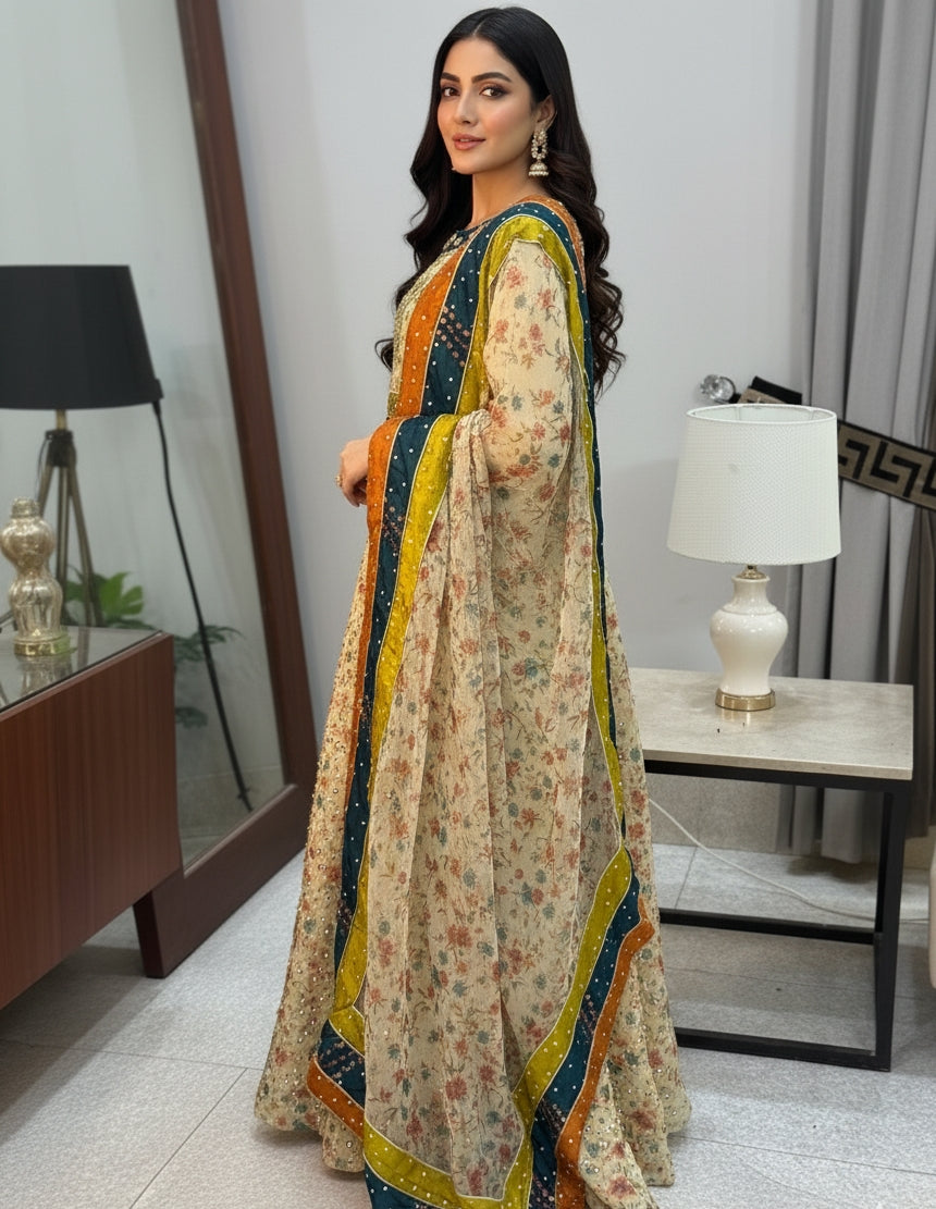 Mahroba - Cream Organza Lehenga