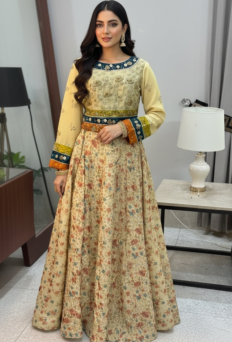 Mahroba - Cream Organza Lehenga