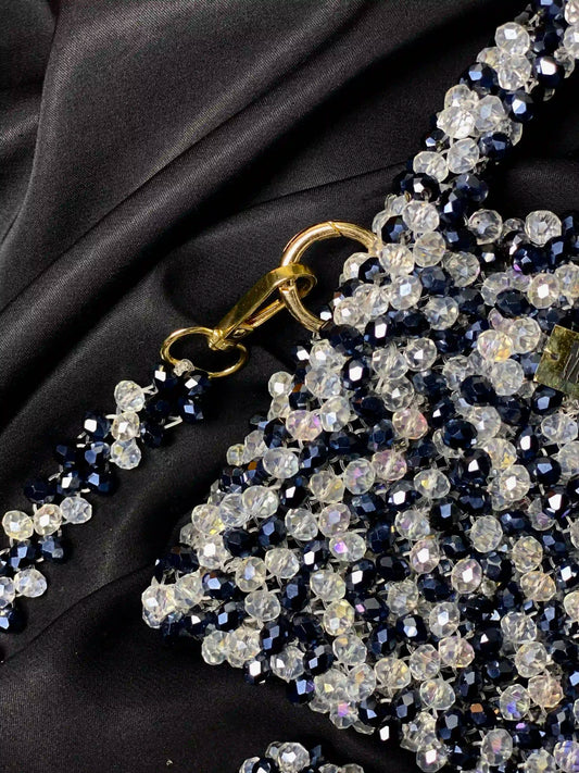 Crystal White & Greyish Blue Hand Bag (Medium)