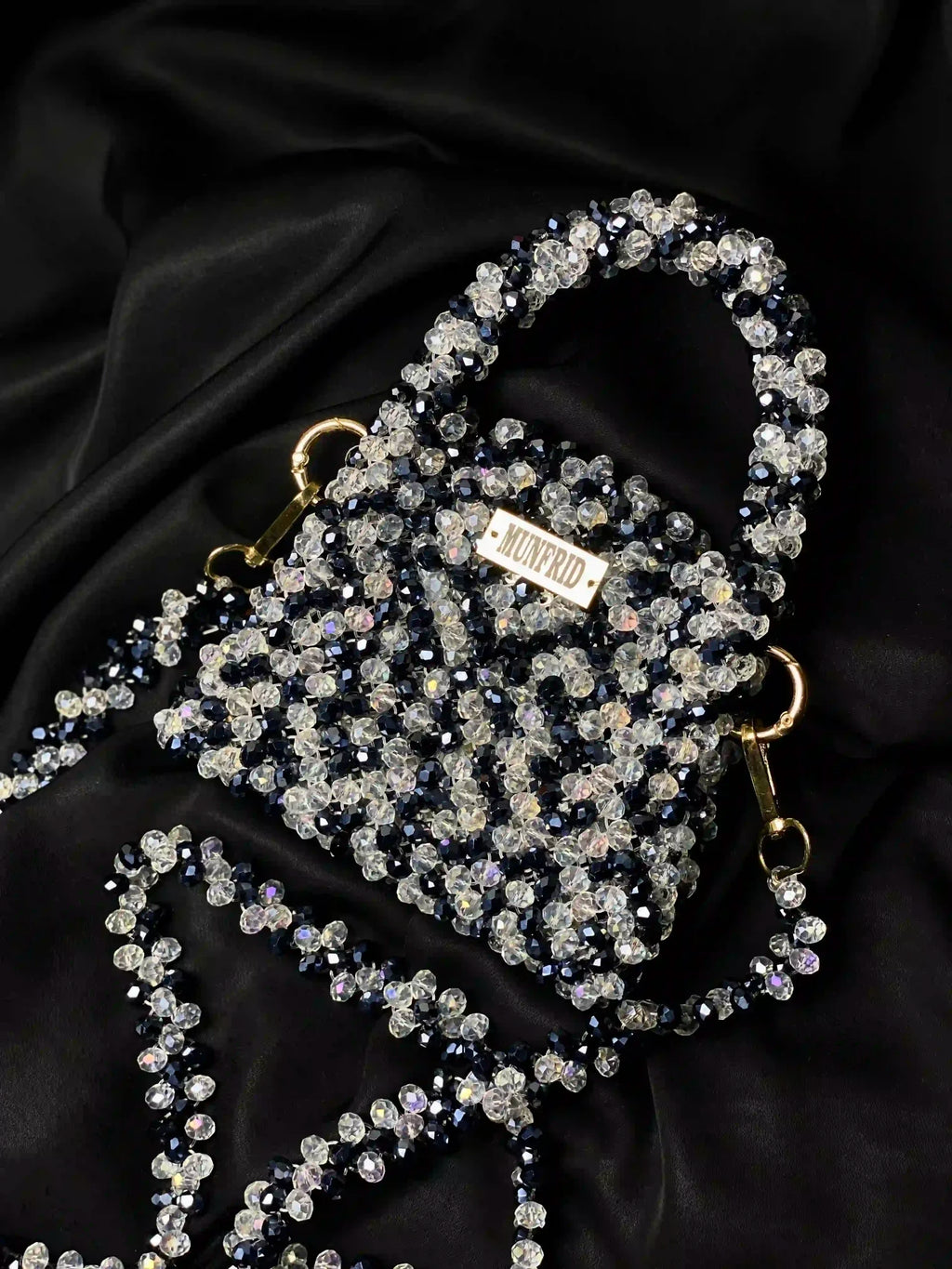 Crystal White & Greyish Blue Hand Bag (Medium)