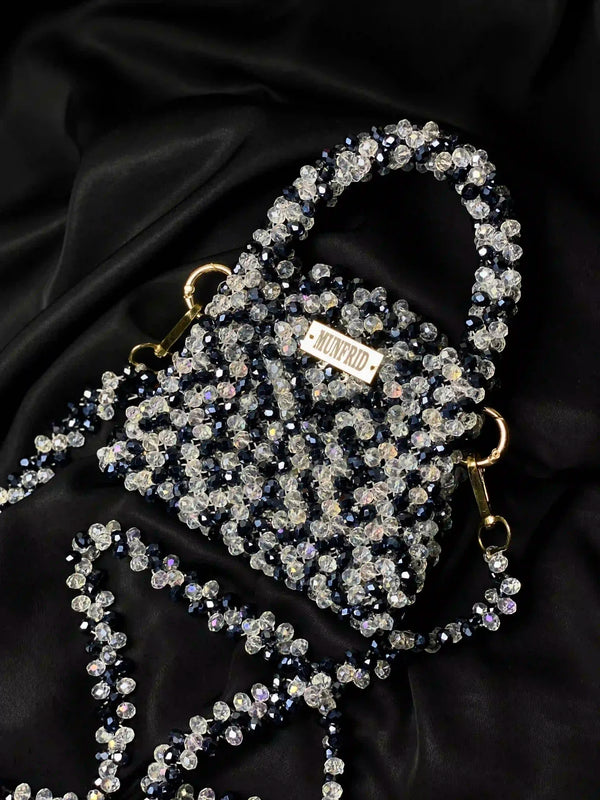 Crystal White & Greyish Blue Hand Bag (Medium)