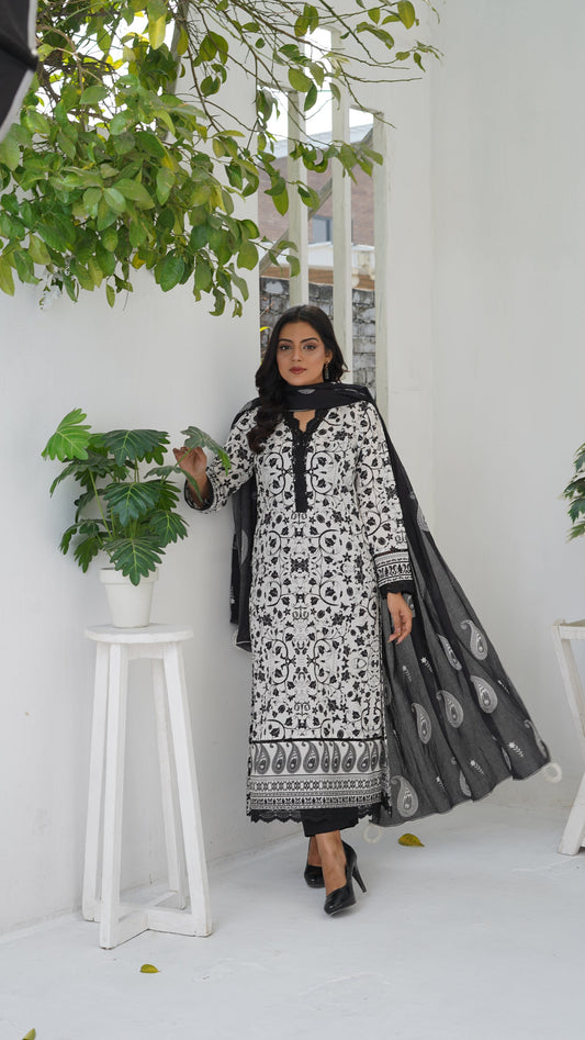 Aroshlay /Ebony Ivory  3pc Lawn Printed