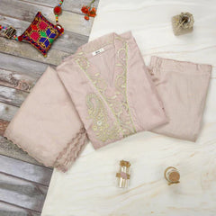 3 Pc Pink Oranza Embroidered Suit