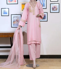 3 Pc Pink Oranza Embroidered Suit