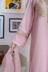 3 Pc Pink Oranza Embroidered Suit