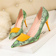 Sexy Snake Pattern Women Shoes Shallow Female High Heels Shoes Pointed Dress Nightclub Shoes Woman