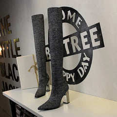 Sexy Slim Over-the-Knee High Heel Knee High Boots Women Long Boots Metal Heel Shoes