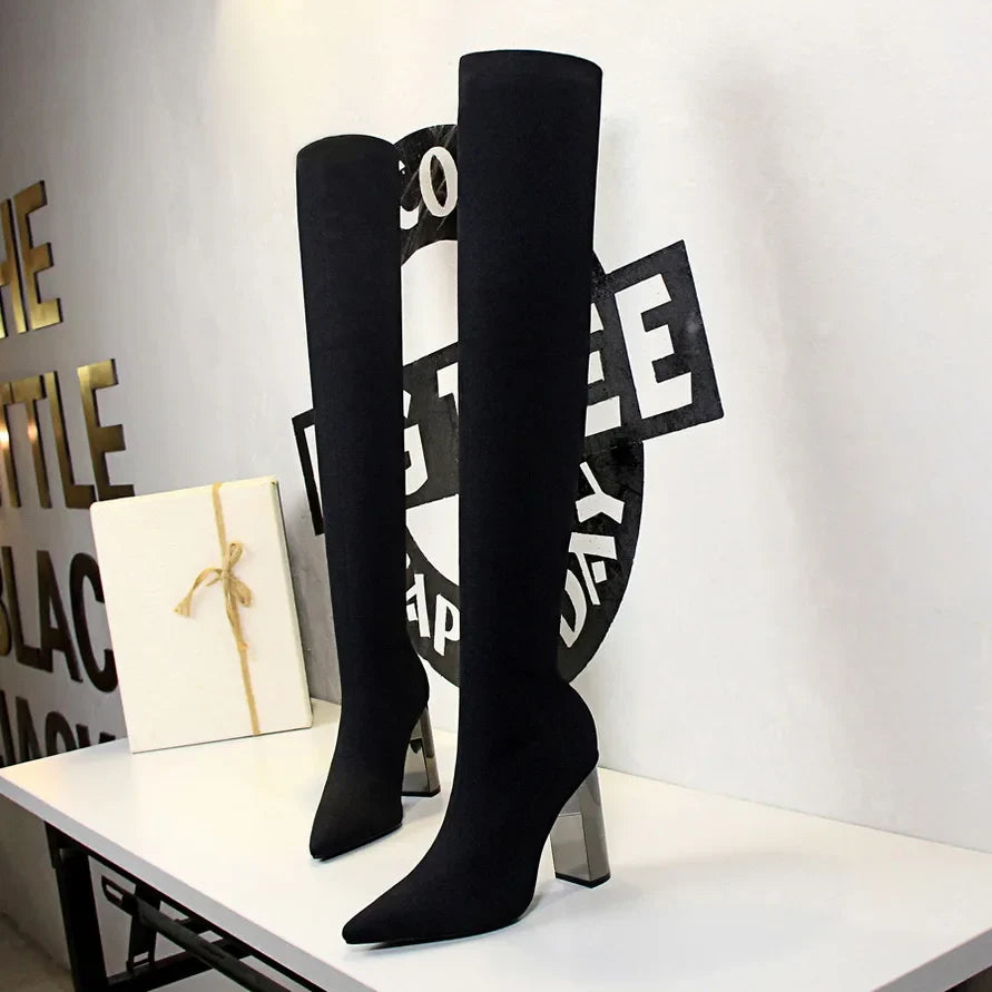 Sexy Slim Over-the-Knee High Heel Knee High Boots Women Long Boots Metal Heel Shoes