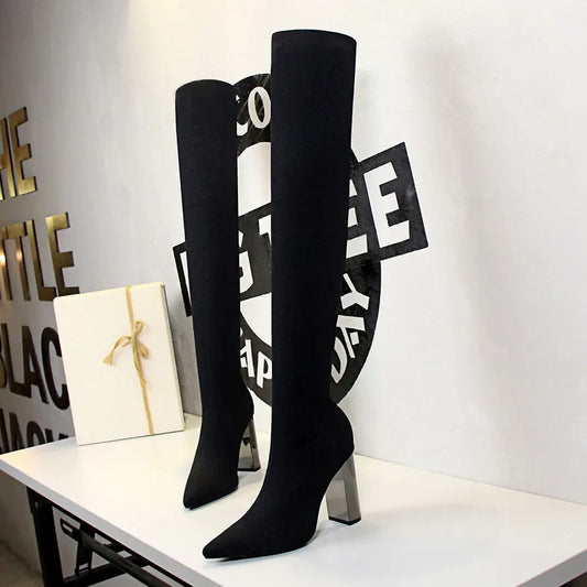 Sexy Slim Over-the-Knee High Heel Knee High Boots Women Long Boots Metal Heel Shoes
