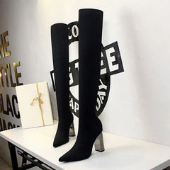 Sexy Slim Over-the-Knee High Heel Knee High Boots Women Long Boots Metal Heel Shoes