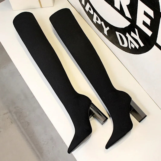 Sexy Slim Over-the-Knee High Heel Knee High Boots Women Long Boots Metal Heel Shoes