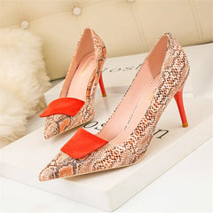 Sexy Snake Pattern Women Shoes Shallow Female High Heels Shoes Pointed Dress Nightclub Shoes Woman
