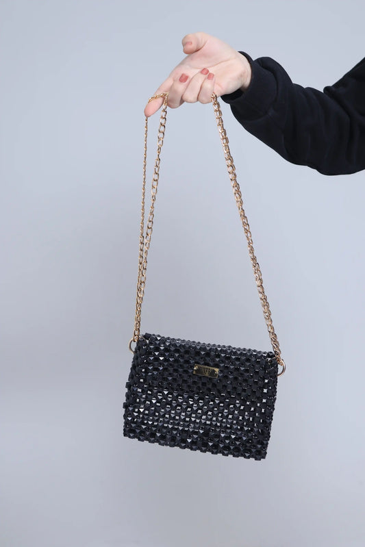 Shimmering Beaded Shoulder Bag Black