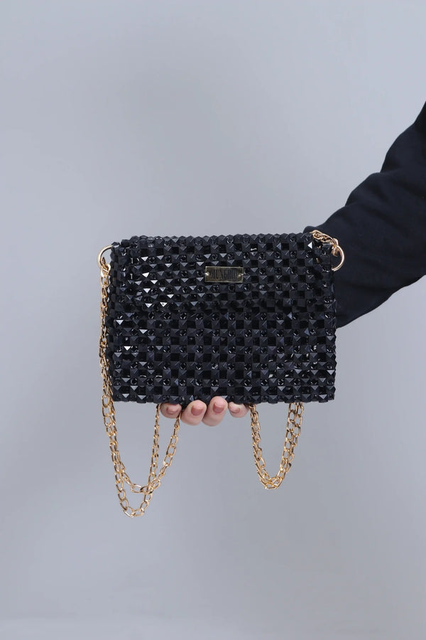 Shimmering Beaded Shoulder Bag Black