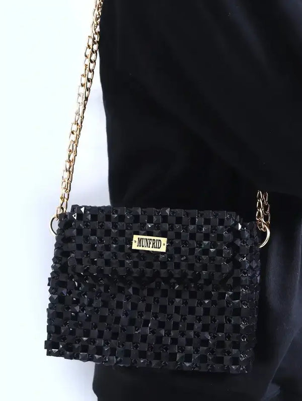 Shimmering Beaded Shoulder Bag Black