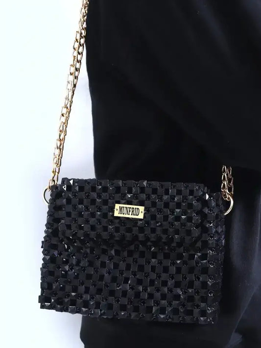 Shimmering Beaded Shoulder Bag Black
