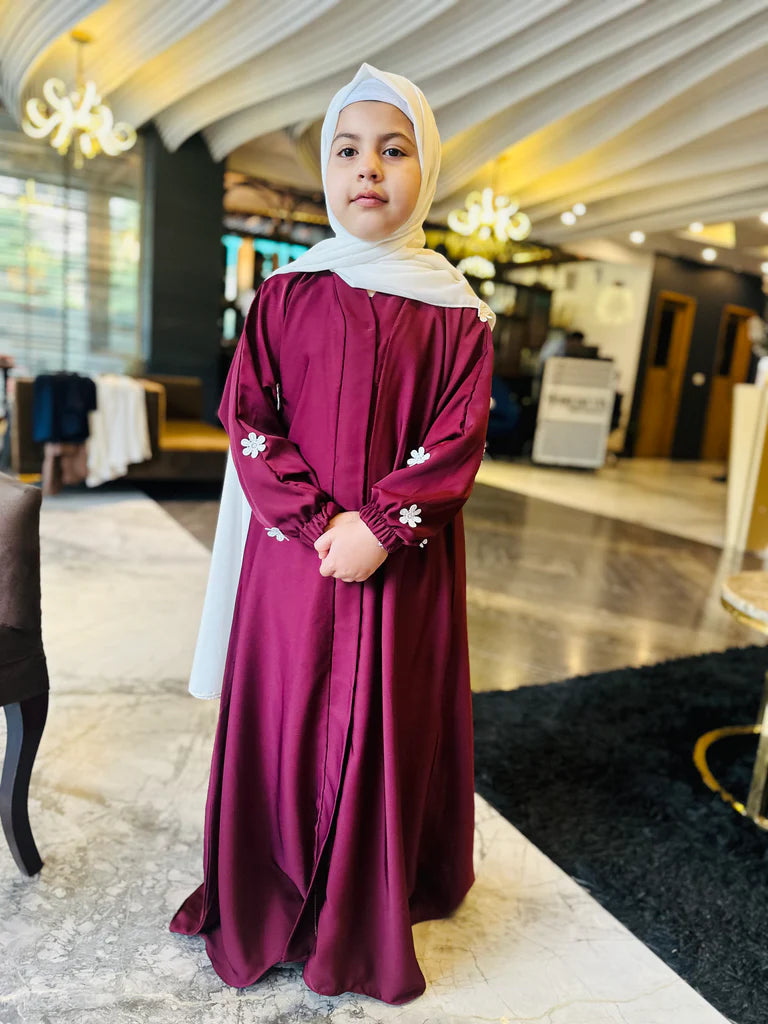 Kids Mehroon floral Abaya-252