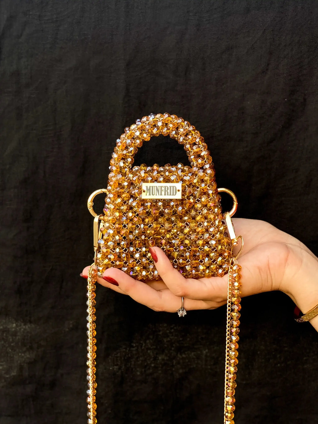 Crystal Mini Hand Bag (Golden)