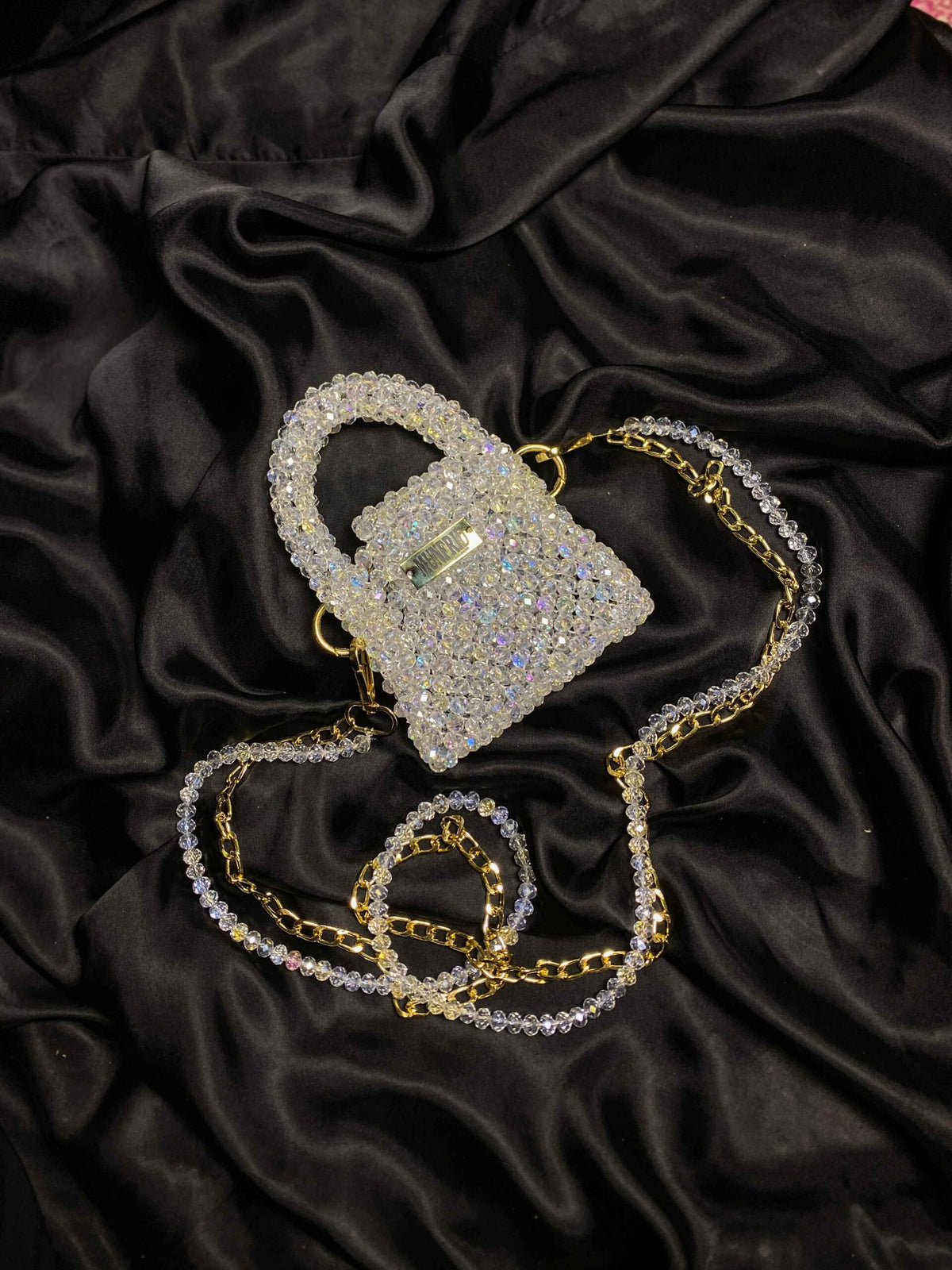 Crystal Mini Hand Bag (White)