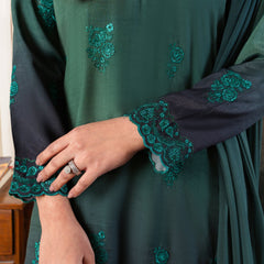 Forest Veil | Raw Silk 3-Piece | Dyed & Embroidered