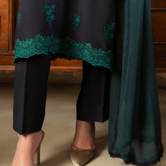 Forest Veil | Raw Silk 3-Piece | Dyed & Embroidered