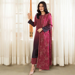 Carmine | Raw Silk 3-Piece | Dyed With Embroidered Dupatta