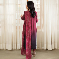 Carmine | Raw Silk 3-Piece | Dyed With Embroidered Dupatta