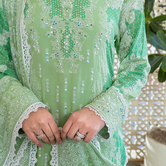 Sylvia Georgette 4 Piece | Hand-Embellished And Screen Printed