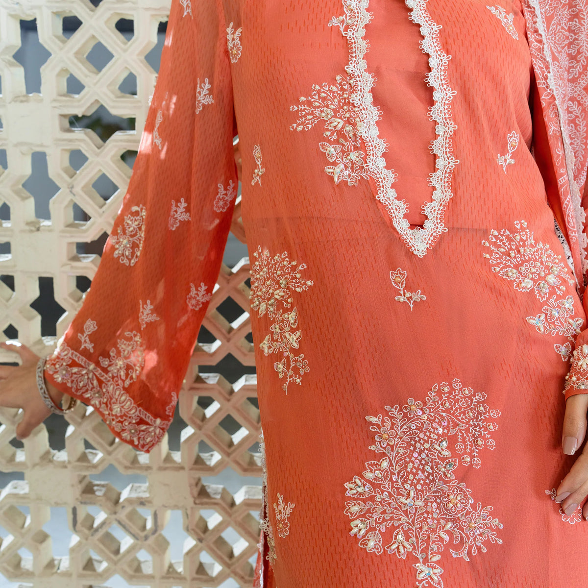 Elara | Chiffon 4 Piece | Hand-Embellished And Screen Printed