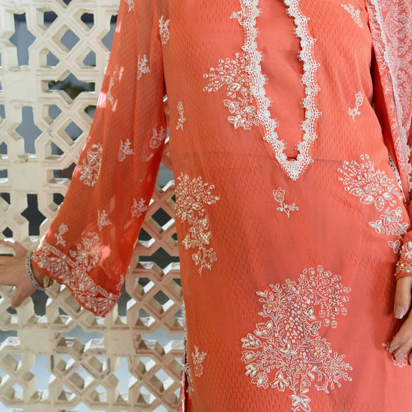 Elara | Chiffon 4 Piece | Hand-Embellished And Screen Printed