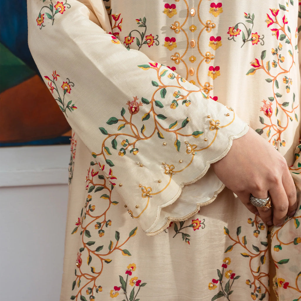 Lyra | Raw Silk 3 Piece | Hand-Embellished And Printed