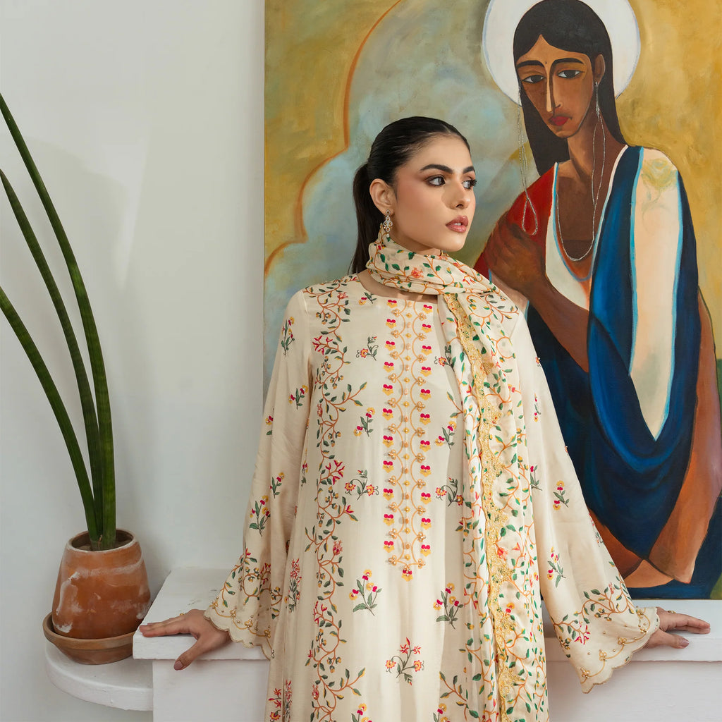 Lyra | Raw Silk 3 Piece | Hand-Embellished And Printed