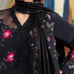 Crimson Noir | Raw Silk 3 Piece | Hand-Embellished And Printed