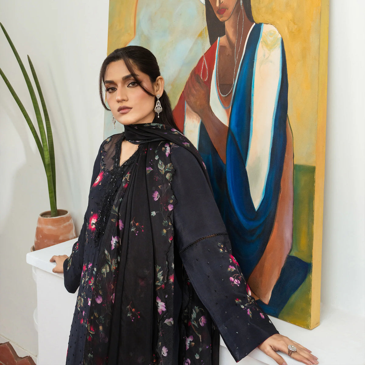 Crimson Noir | Raw Silk 3 Piece | Hand-Embellished And Printed
