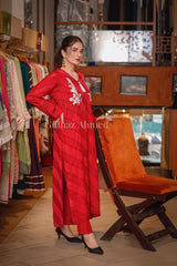 Deep Red Two Piece Diagonal Lines