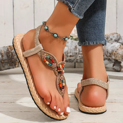 Women's retro casual Roman flat non-slip beaded sandals