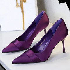 Silk Pumps Pointed Toe Elegant Party Thin Heels Stripper Shoes