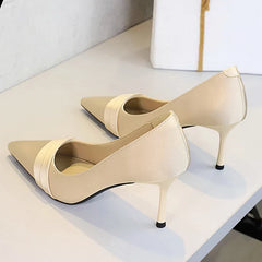 Silk Pumps Pointed Toe Elegant Party Thin Heels Stripper Shoes