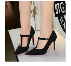 Red Bottoms Buckle Strap Shoes Fashion Pointed Toe Pumps Women Wedding Shoes